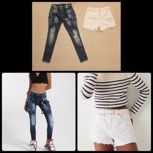 J Crew White Denim High Rise Shorts + Via Delle Rose Distressed Jeans - sz 26